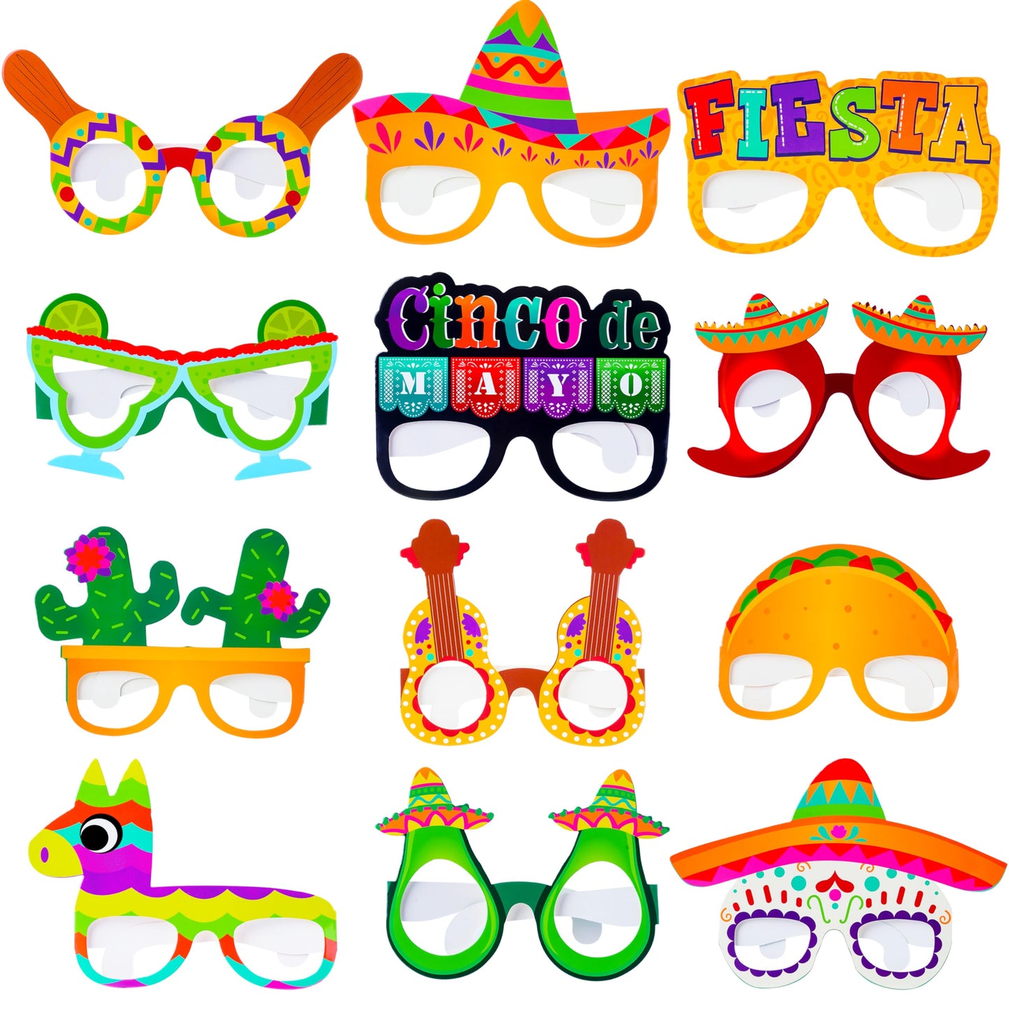 JOYIN 12 PCS Mexican Fiesta Party Paper Eyeglasses for Cinco de Mayo Party Decorations, Mexican Themed Bachelorette Party Favors, Party Costume Photo Booth Props Supplies for Taco Tuesday