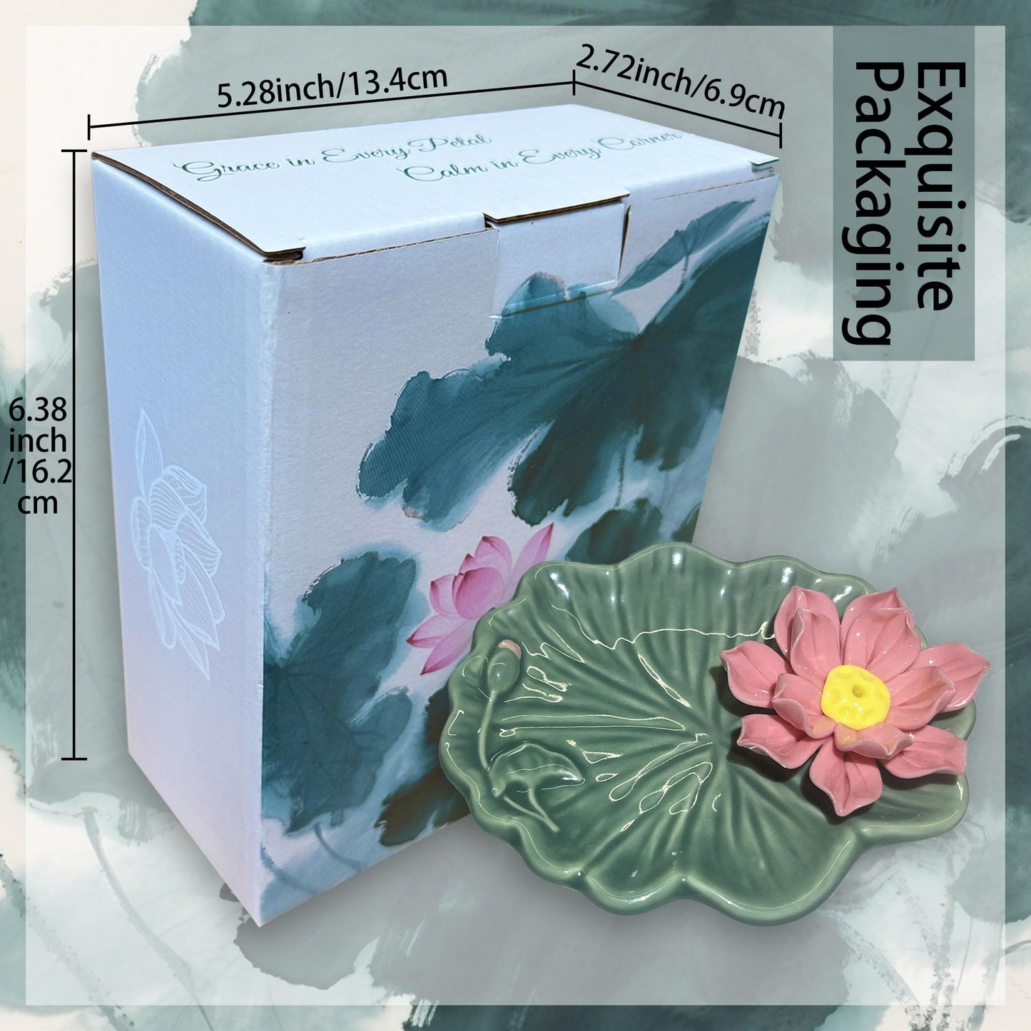 Lotus and Leaf Incense Stick Holder with Hole, Green Porcelain Incense Tray Ash Catcher for Spa, Meditation Room, Yoga, Home, Office, Ash Tray, Jewelry Tray