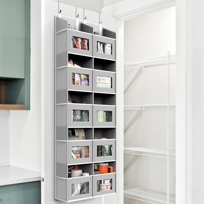 Simple Houseware Extra Large Heavy Duty Over the Door Organizer with 10 Clear Window Pockets, 80 lbs Capacity for Pantry, Closet, Bathroom, Gray