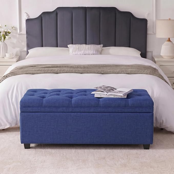 Mangodan 43" Storage Ottoman Bench, Tufted Ottoman with Storage for Living Room, Large End of Bed Ottomans, Modern Entryway Benchs, Window & Bedroom Benches for Foot of Bed (Blue)