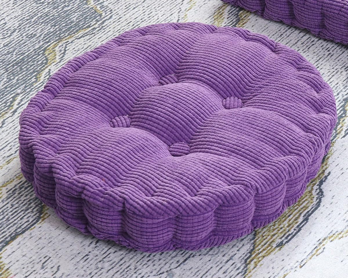 YUNZLAN Floor Pillow Cushion, Square Round Meditation Cushion,Corduroy Seat Cushion,Decorative Chair Cushion Pad Indoor Outdoor (19.7×19.7inch(×50cm, Purple，Round)