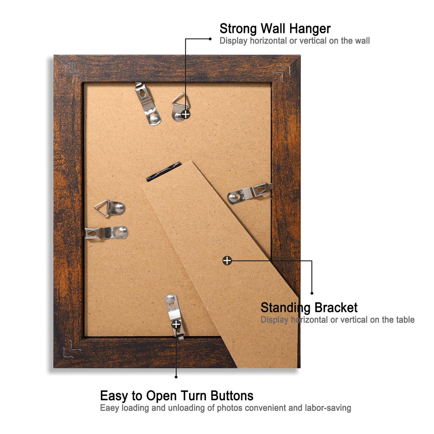 iRahmen 5x7 Picture Frame Set of 6, Dark Brown Rustic Frame with High Definition Real Glass, 5 x 7 Wood Photo Frames for Tabletop Display and Wall Mounting