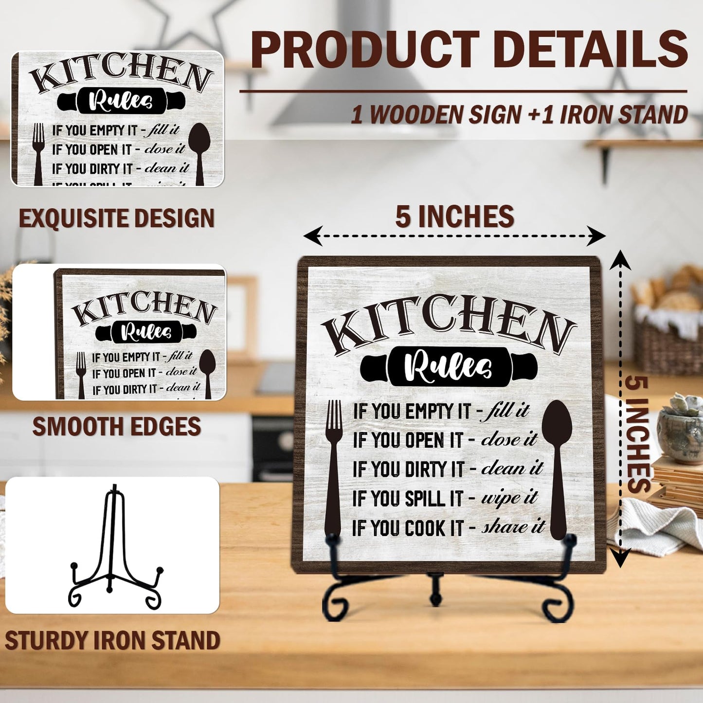 DETIHO Funny Kitchen Decor, Kitchen Signs for Counter, Rustic Wood Sign for Home Dining Room Coffee Shelf Table Display - G07