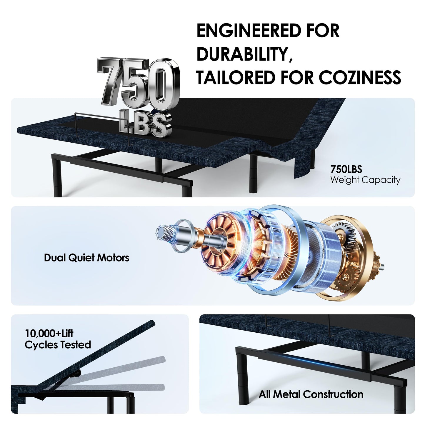 Zhumeiling Patented Design Full Adjustable Bed Frame, Ergonomic Electric Foldable Bed Base with Wireless Remote, Head and Foot Incline, Zero Gravity& Anti-Snore, Ideal for Small Spaces & Elderly Use