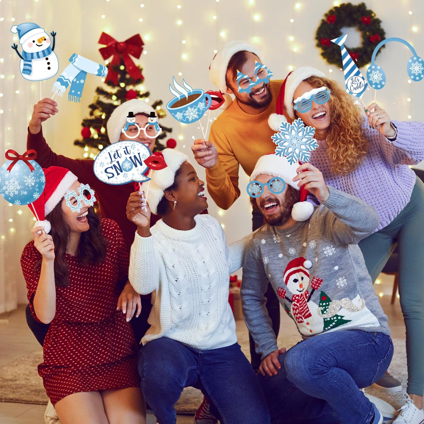 Winter Photo Booth Props, 36Pcs Snowman Photo Booth Props for Winter Wonderland Decorations, Snowflake Photo Booth Prop for Holiday Decorations