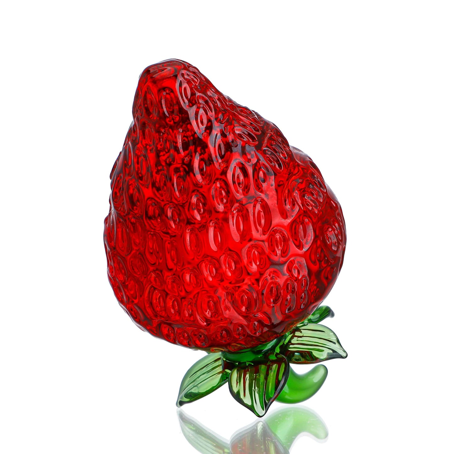 KRISININE Glass Red Strawberry Figurine Crystal Fruit Collectibles Art Glass Fruits Decoration for Home Office Strawberry Kitchen Decor for Women