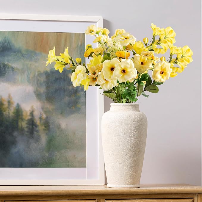Ceramic Large Vase, Flower Vase Tall Rustic Farmhouse Decorative Vase Floral Pottery Vases for Home Decor Table Living Room Entryway Mantel Bedroom Bathroom Kitchen - 12" W