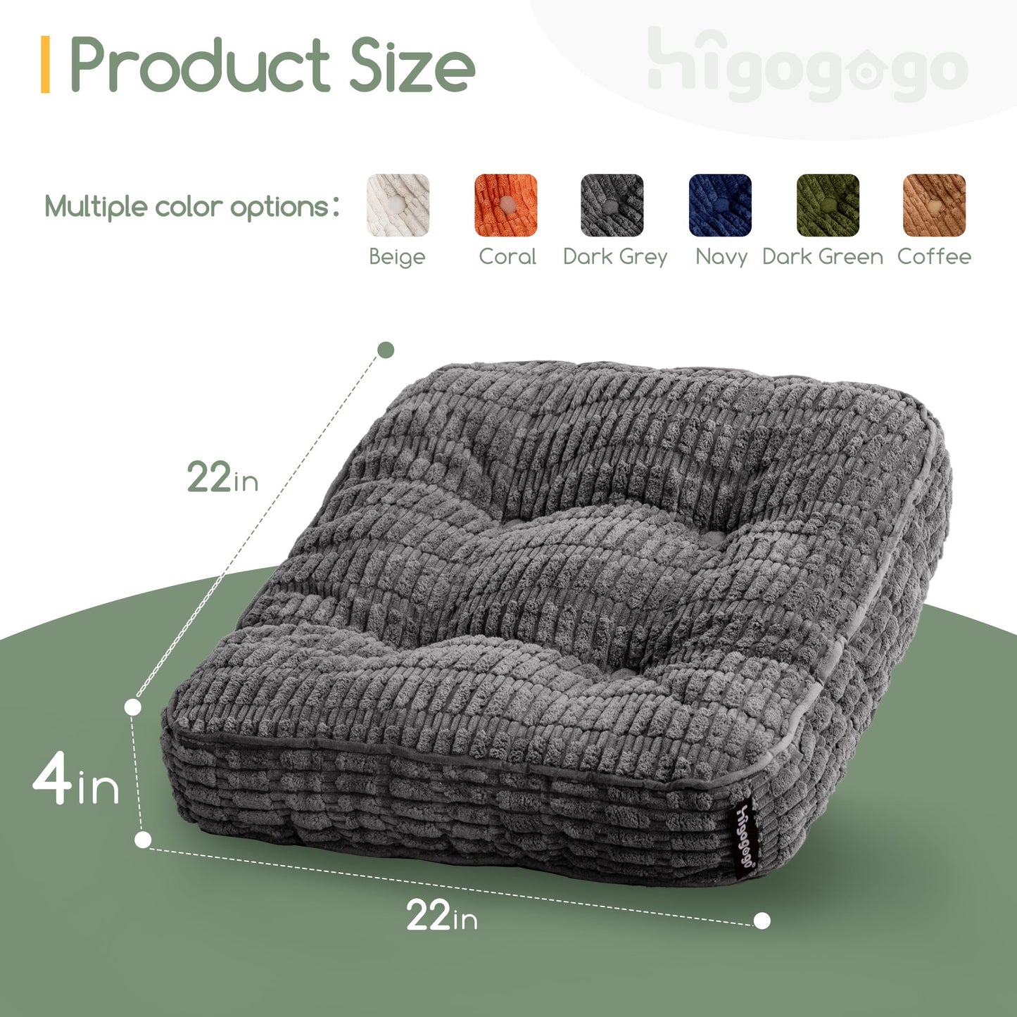 Washable Floor Pillow Cushion for Adults, Meditation Cushion Pillow, Removable Tufted Blended Corduroy Cover, Large Square Floor Sitting for Tatami Living Room or Yoga, 22x22 Inch, Machine Washable