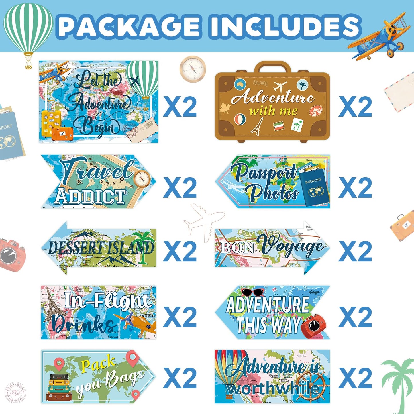 20 Pieces Travel Party Signs Travel Themed Party Decorations Let The Adventure Begin Sign Around the World Decorations Bon Voyage Party Wall Door Porch Yard Sign Travel Party Supplies