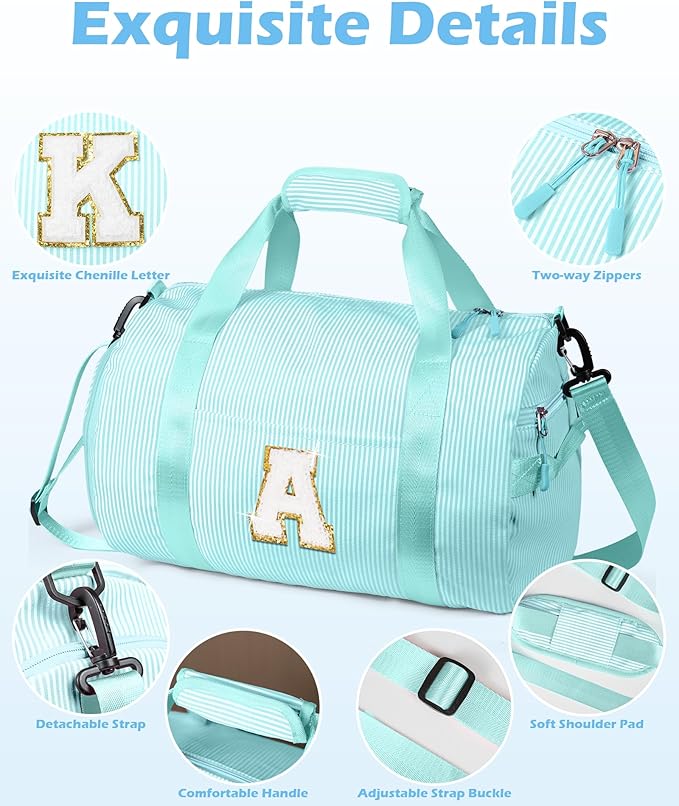 Gifts for 3 4 5 6 7 8 9 Year Old Girls, Girl Gym Bag, Kids Initial Overnight Duffel Bags with Shoe Compartment, Personalized Travel Bag with Makeup Pouch, Preppy Stuff for Niece (Letter C)