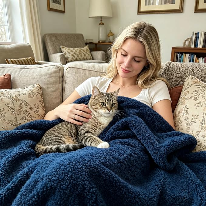 Exclusivo Mezcla Fleece Navy Blue Throw Blanket for Couch Sofa, Ultra Soft, Lightweight and Fluffy Blankets for Women, All Season, 50x60 Inches