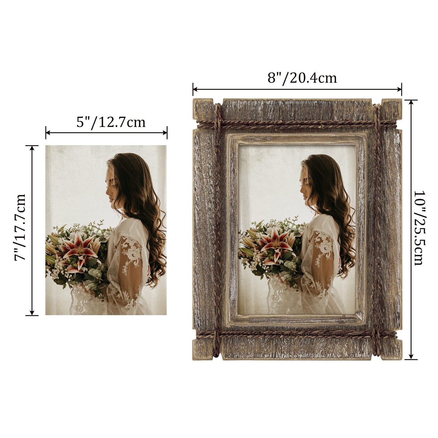 takfot Rustic Picture Frames 5x7 Wooden Picture Frame Set of 2, Distressed Western Photo Frame with Real Glass Wall and Tabletop Display Mothers Day Gift for Mom Dad Family Friends