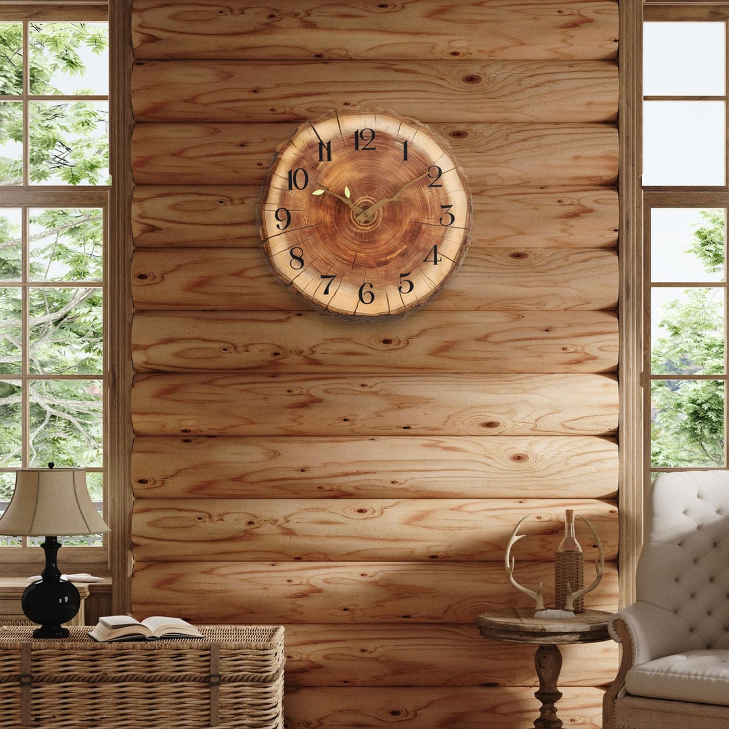JoFomp Annual Ring Wooden Wall Clocks Battery Operated, 12 Inch Silent Wall Clock Non Ticking, Rustic Wall Clock Decorative, Wood Wall Clocks for Living Room Decor Bedroom Kitchen Home Office