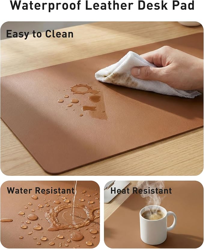 Aothia Faux Leather Desk Mat - Large Mouse Pad, Non-Slip PU Leather Blotter, Waterproof Writing Surface for Office and Home (Brown, 42" x 17")