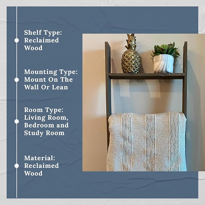 BARNWOODUSA Throw Blanket Ladder – Fully Assembled Reclaimed Wood – Rustic Decorative Ladder for Towels, Quilts, & More – Perfect Farmhouse Decor for Bathroom, Porch, or Living Room,5ft18.