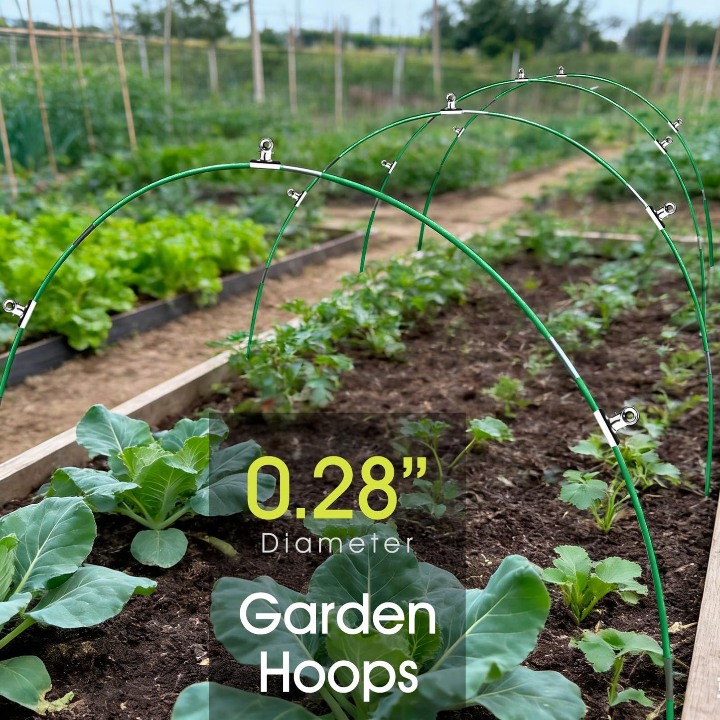 RIFNY 30 PCS Garden Hoops for Raised Beds, Greenhouse Hoops Kit Long Grow Tunnel for Row Cover, Rust-Free Fiberglass Garden Support Poles for Insect Mesh Netting Freeze Plant Cover (Green)