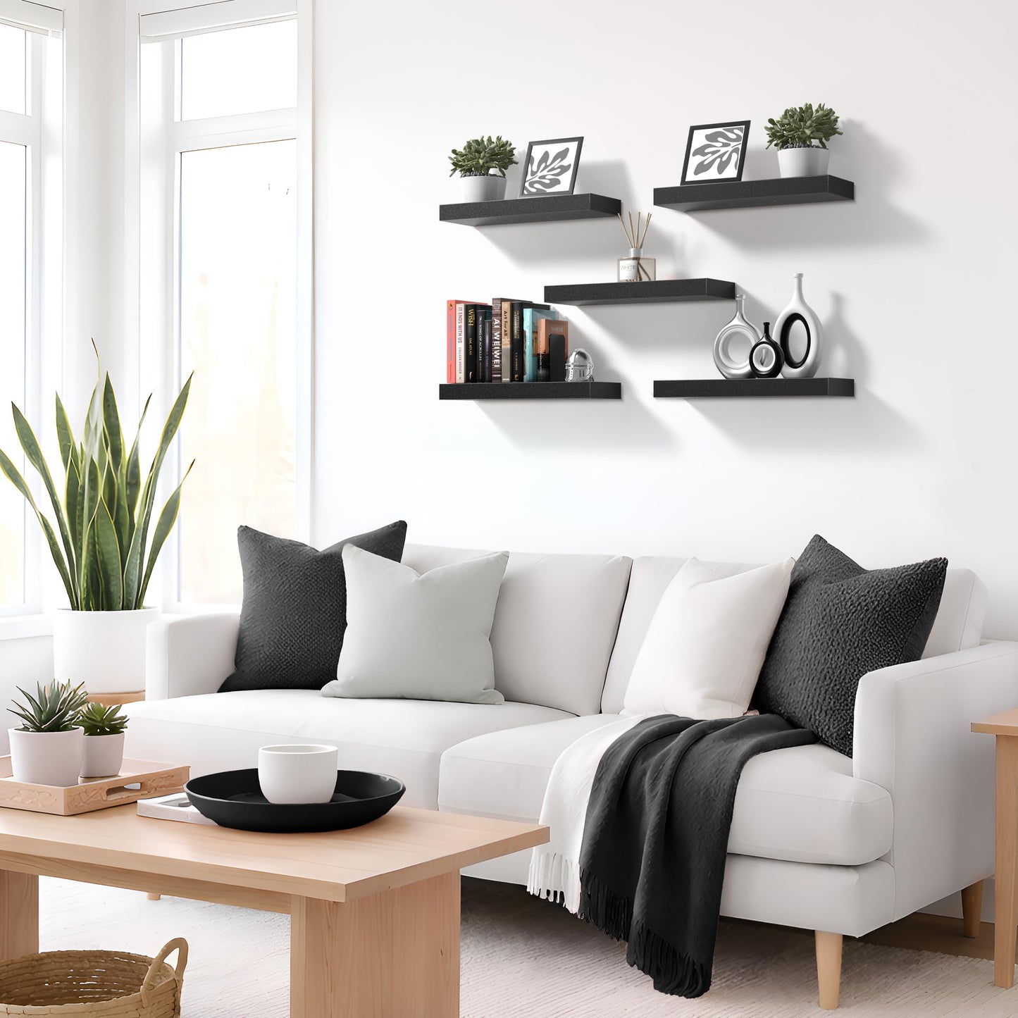 Sorbus Floating Shelves for Wall – 16 Inch Floating Shelf for Kitchen, Bedroom, Living Room, Bathroom, Home & Wall Decor - Mounted Bathroom Shelves with Invisible Brackets (Black, 4 Pack)