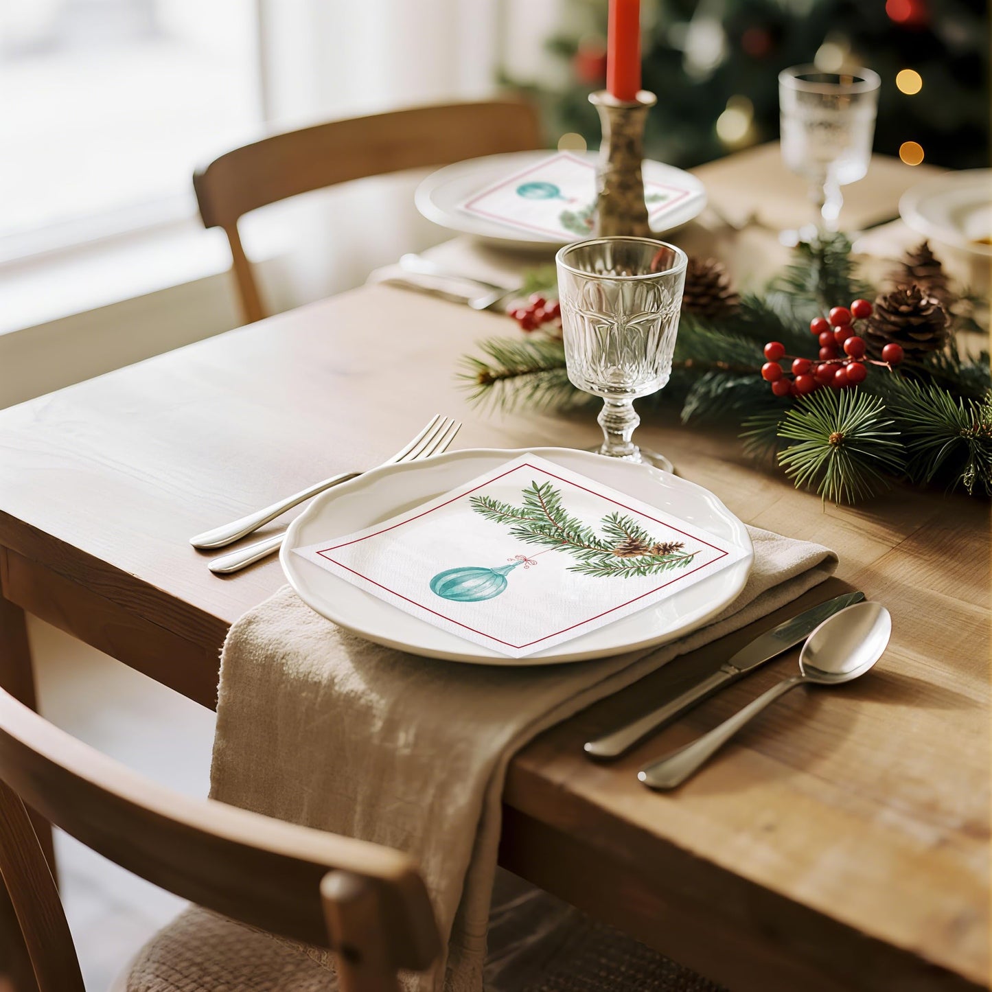 WRAPAHOLIC 50Pcs Christmas Paper Napkins - 3 Ply Christmas Light Disposable Cocktail Napkin for Christmas Party Supplies Tableware, Xmas Holiday - 5 x 5 In