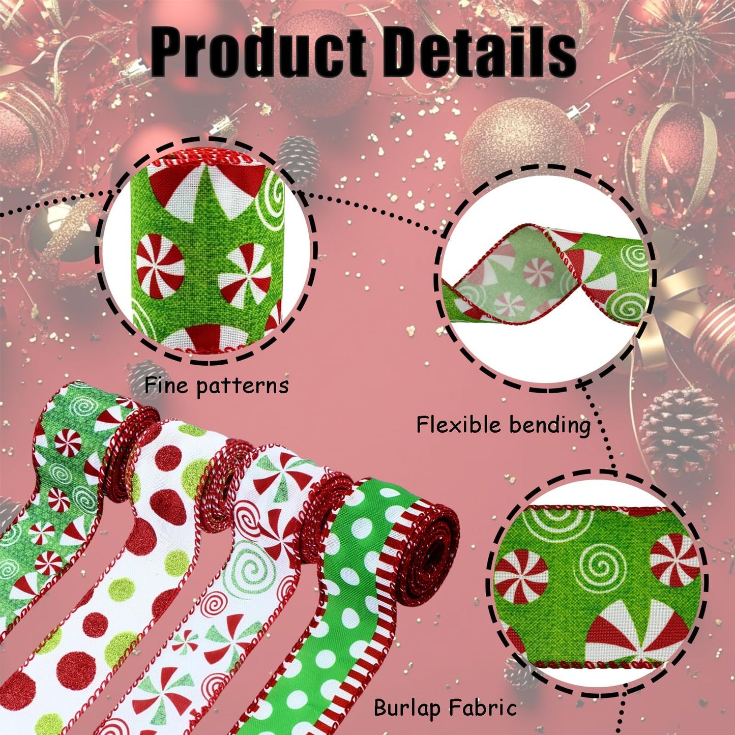 4 Rolls 3 Yards Buffalo Plaid Burlap Ribbon 1.5 Inch Wide Wired Edge Plaid Burlap Ribbon Check Gingham Fabric Craft Ribbon for Christmas Tree Gift Wrapping Crafts Home Decoration(Green)