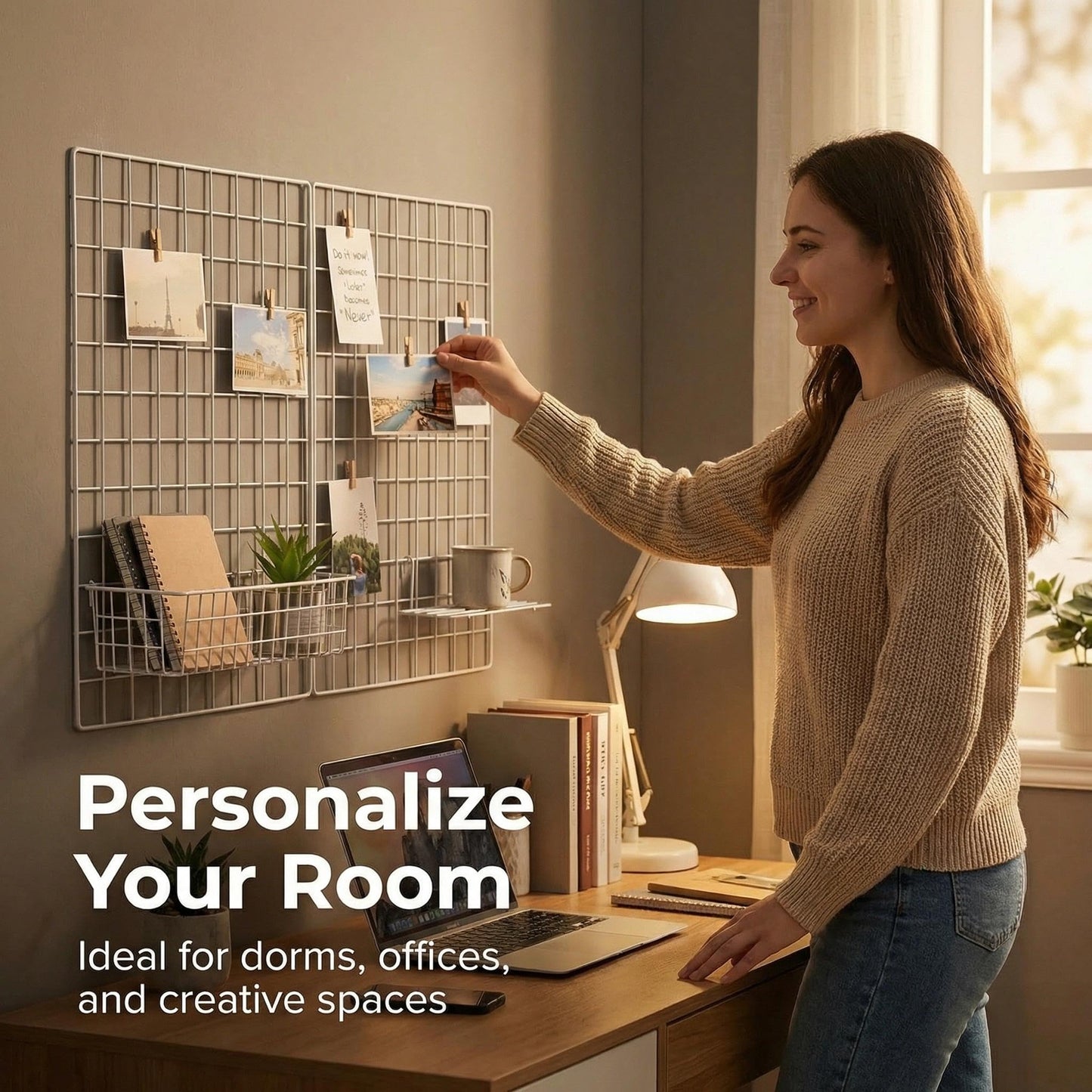 Kaforise Wire Wall Grid Panel, Multifunction Painted Photo Hanging Display and Wall Storage Organizer, Pack of 2, Size 25.6" x 17.7" White
