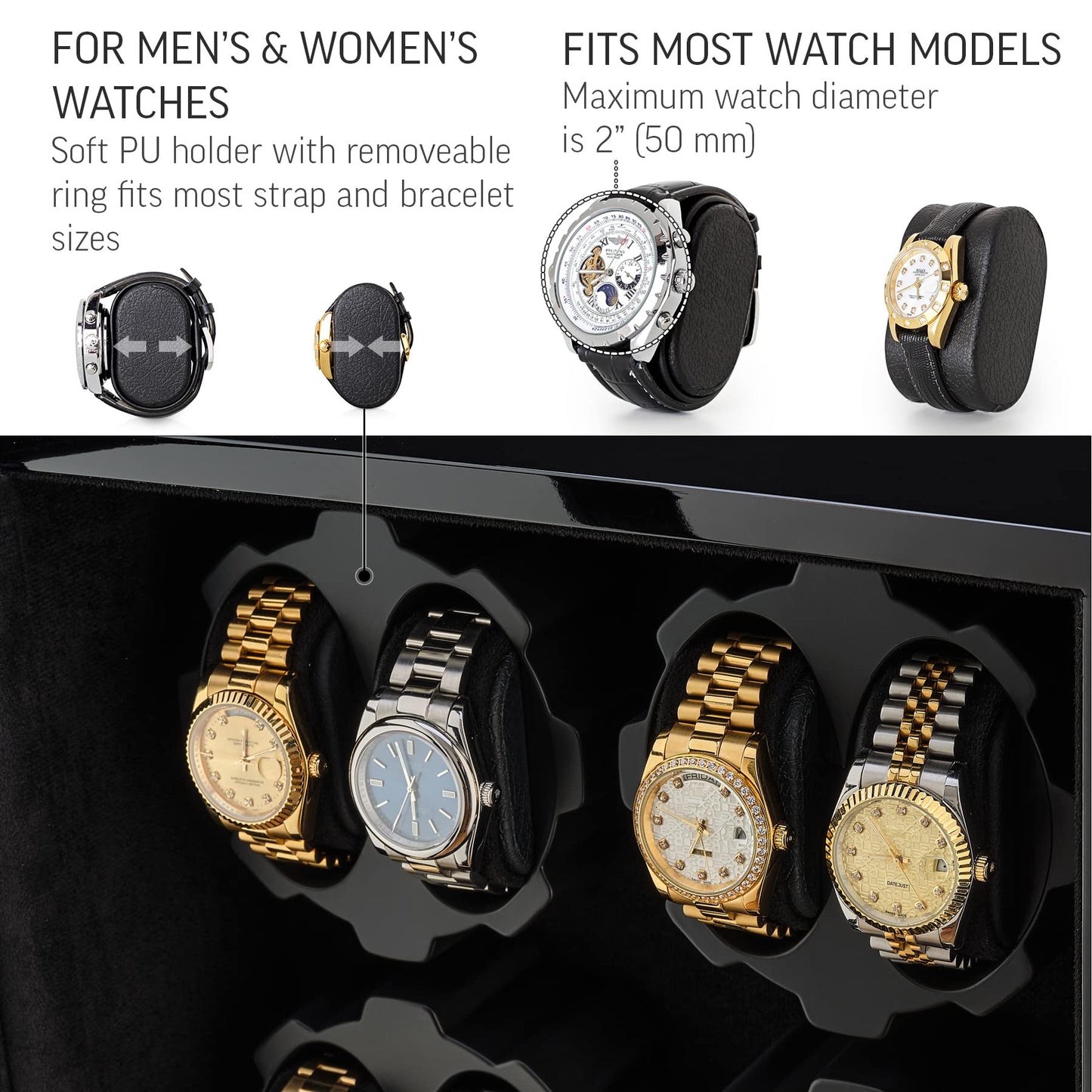 8 Watch Winder with LED Backlight and 5 Watch Storage Drawer