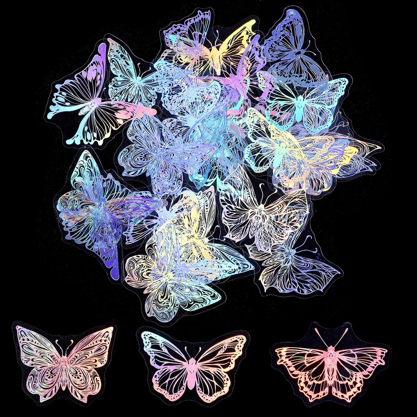 45PCS Butterfly Holographic Stickers Transparent Butterfly Stickers Glitter Butterflys Sticker Set Waterproof Decorative Pet Decals for Scrapbooking Journaling Planners DIY Crafts Laptop Water Bottle