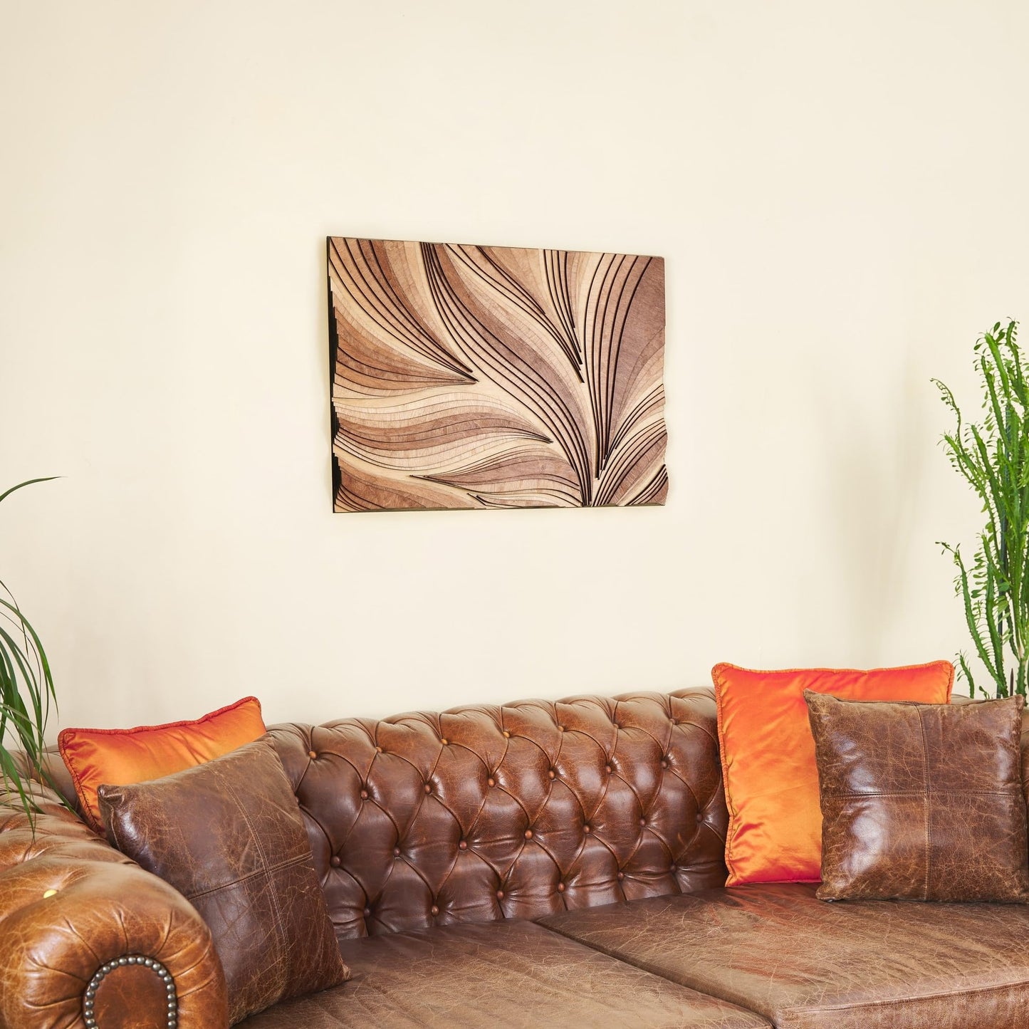 NEODECO Parametric Frameless Wood Wall Art, 3D Acoustic Wall Panel of Parametric Cut & Stained Birch Plywood Layers, Geometric Wall Hanging, Abstract Wood Wall Decor (Small)