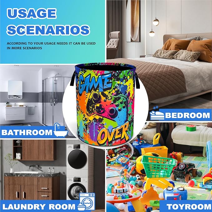 Game Joystick Laundry Basket Gamepad Oxford Cloth Laundry Hamper Funny With Handle Foldable Portable Clothes Storage Basket 18.9 X 16.5 In Storage Bag For Laundry Room/Bathroom/Bedroom/Dormitories