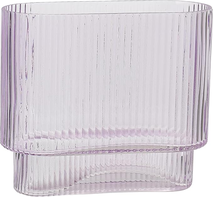 Ribbed Vase, Purple Glass Vase for Flowers, Purple Flower Vases for Tulips, Modern Vases for Living Room, Dining Table, Office, Bedroom, Mantle, Shelf, Wedding, 7 Inch