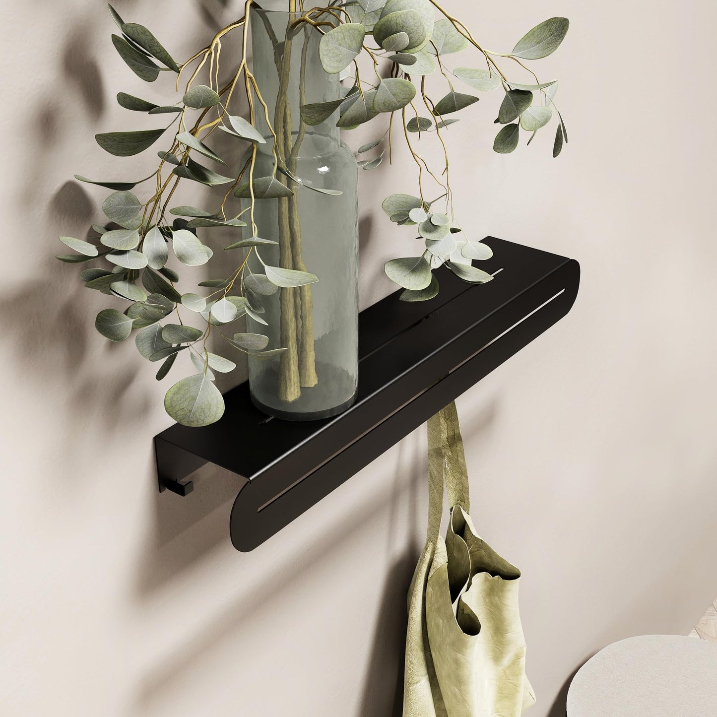 Hidden Coat Rack Wall Mount with Floating Shelf and Metal Hooks for Hanging Clothes or Towels, Modern Heavy Duty Black Decorative Wall Hanger for Entryway, Bathroom, Kitchen