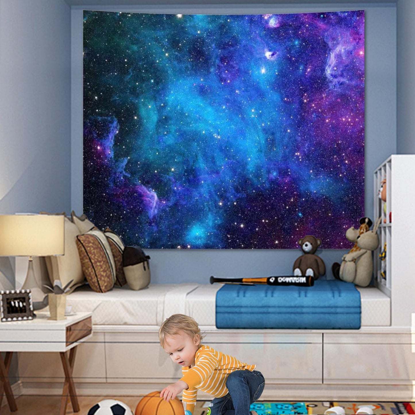 Apdidl Galaxy Tapestry for Bedroom Aesthetic Space Blue Night Starry Sky Stars Universe Tapestry Mysterious Nebula Wall Hanging Backdrop Room Decor for Bedroom Living Room (51'' x 60'')