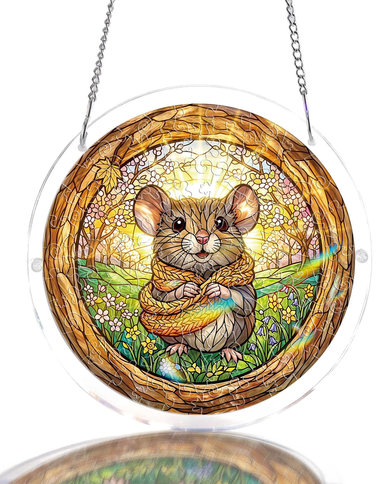 Acrylic Jigsaw Puzzle Suncatcher, 83 Pcs Suncatchers for Windows Hanging, Acrylic Suncatcher Puzzle Kit for Adults, Unique Mothers Day Birthday Gift for Mom Grandma(Spring Mouse-S)