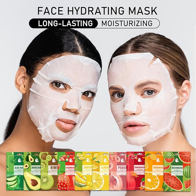 Face Masks Skincare,Hydrating Sheet Masks,Collagen Night Wrapping Mask,Facial Mask for Men&Women,with Collagen Essence and Fruit Extracts,Nourishing and Moisturizing for All Skin Types 10 Pack B5