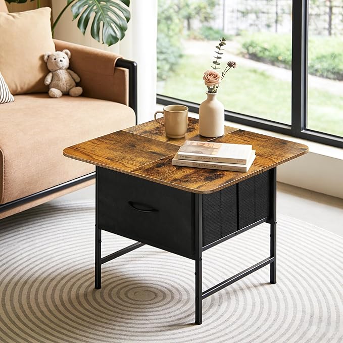 Coffee Tables for Living Room,Modern Small Coffee Table with 2 Large Storage Drawers,Wooden Square Center Table for Small Space,Apartment,Dorm,Home Office,Rusitc Brown