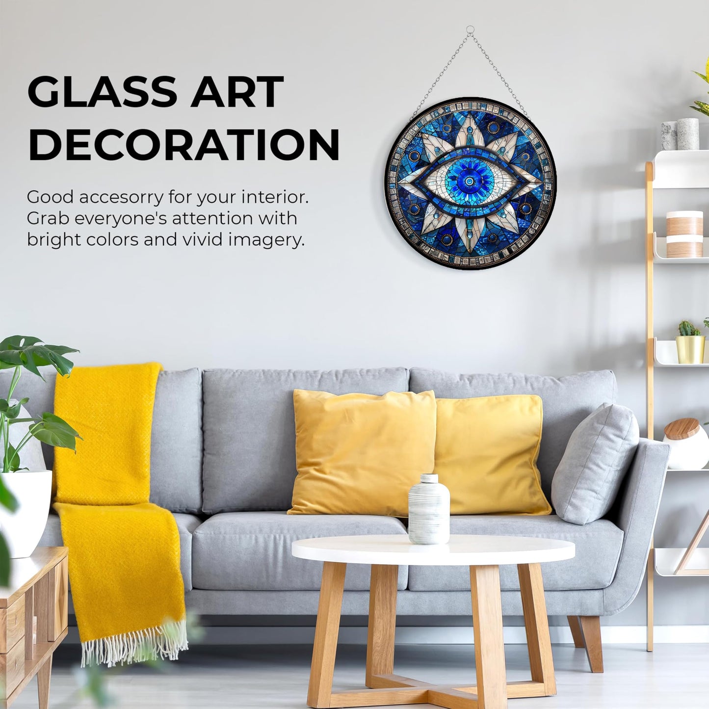 365CUSGIFTS Evil Eye Stained Glass Sun Catcher with Mountain Stained Glass Window Hanging, Suncatchers for Windows Hanging, Lavender Wall Decor, for Women/Friends/Lover