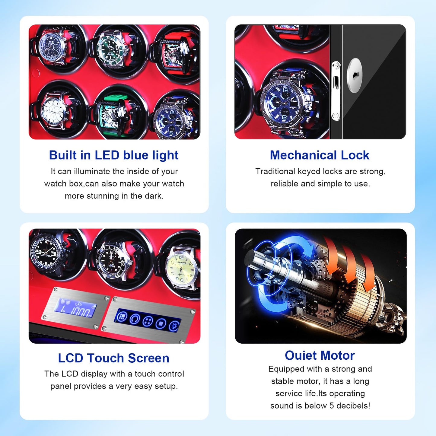 SNEOLTJN Watch Winder for 12 Slots Automatic Watches, Ultra-Quiet Japanese Motors, Built-in LED Illumination and LCD Touchscreen Control