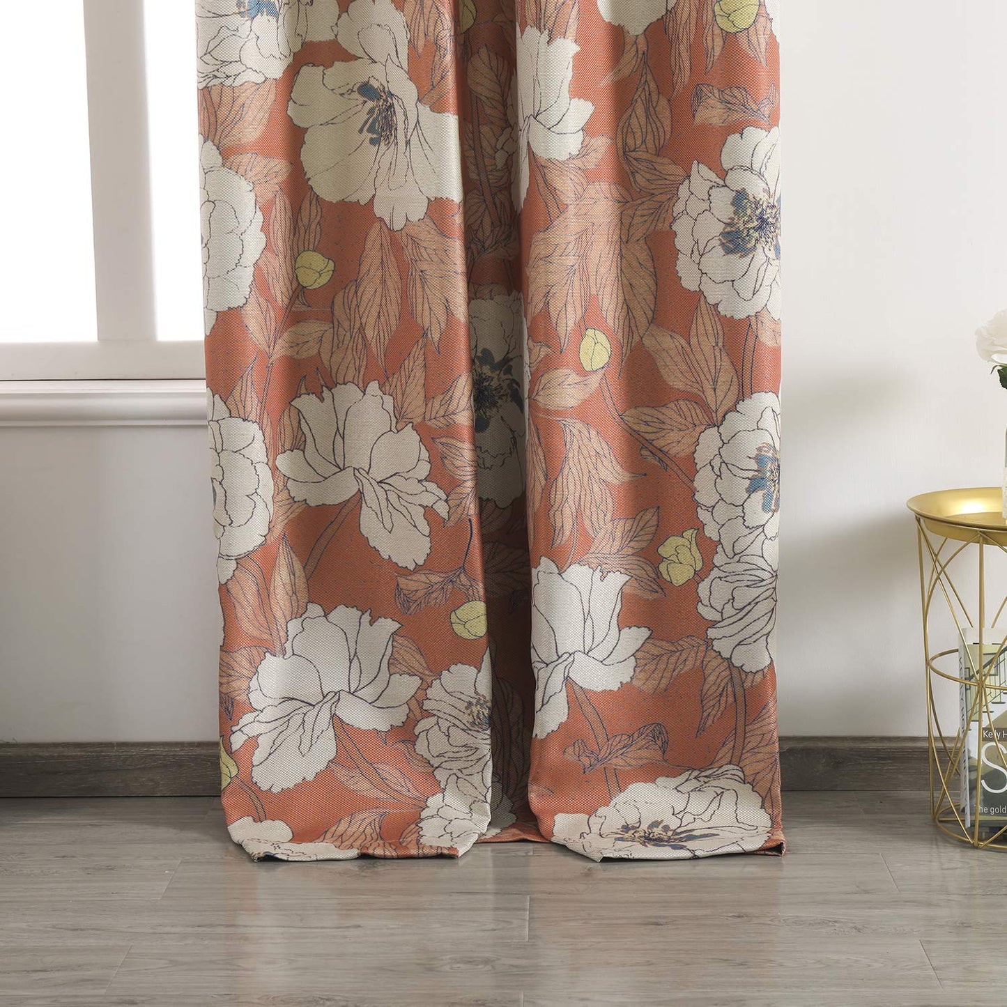 Taisier Home Stylish Faux Linen Curtains for Living Room/Bedroom | Privacy Added Light Reducing Flower Pattern Window Curtain Drapes (2 Panels) Grommet Top, 52x108 Inch, Orange