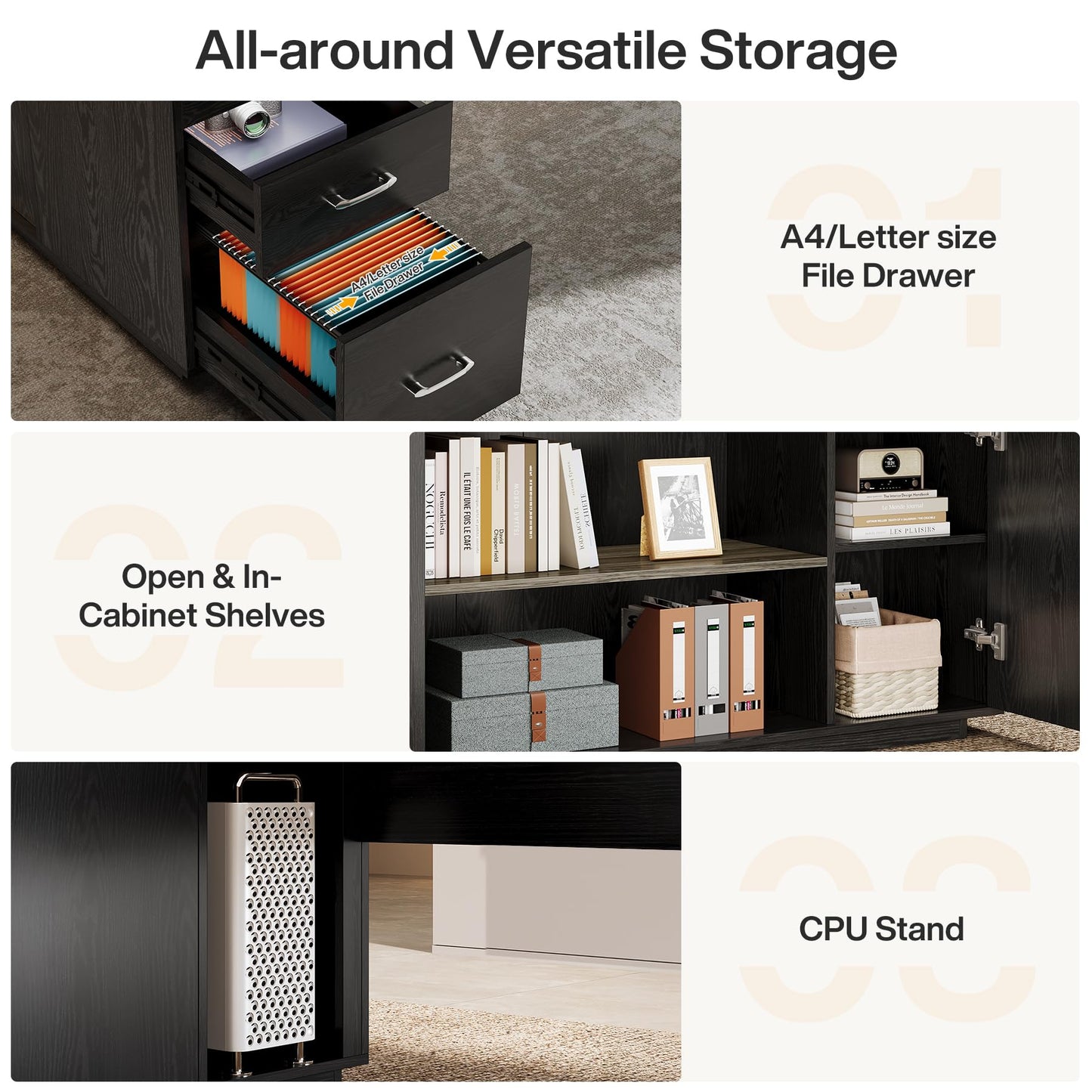 Tribesigns 85.8-Inch L-Shaped Executive Office Desk with File Drawers & Storage Cabinet, Professional Corner Computer Desk Extra Large Business Workstation with Adjustable Shelves (Gray&Black)