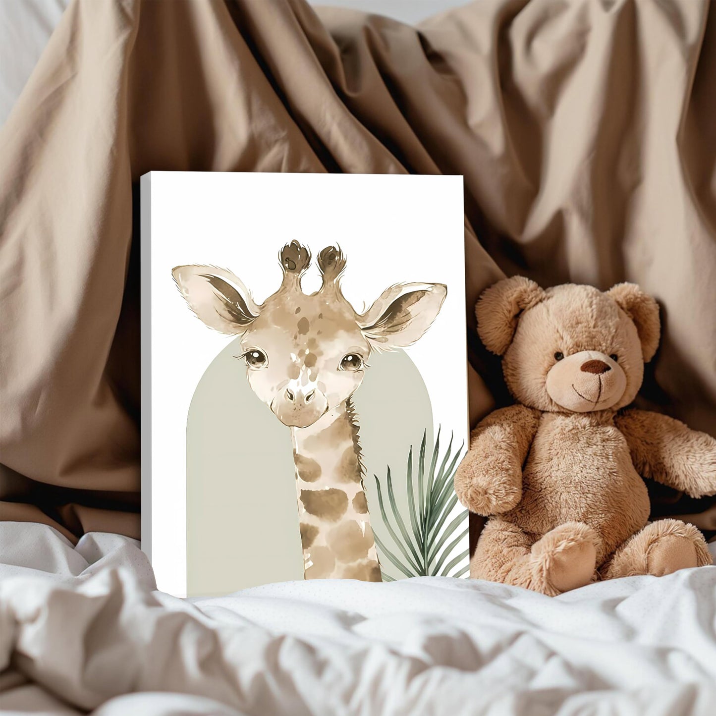 Nursery Wall Decor Set of 3, Cute Animal Lion Elephant Baby Pictures Poster Prints, Giraffe Jungle Canvas Wall Art Woodland Nursery Decor for Boys Girls Room Decoration 12x16 inch Framed