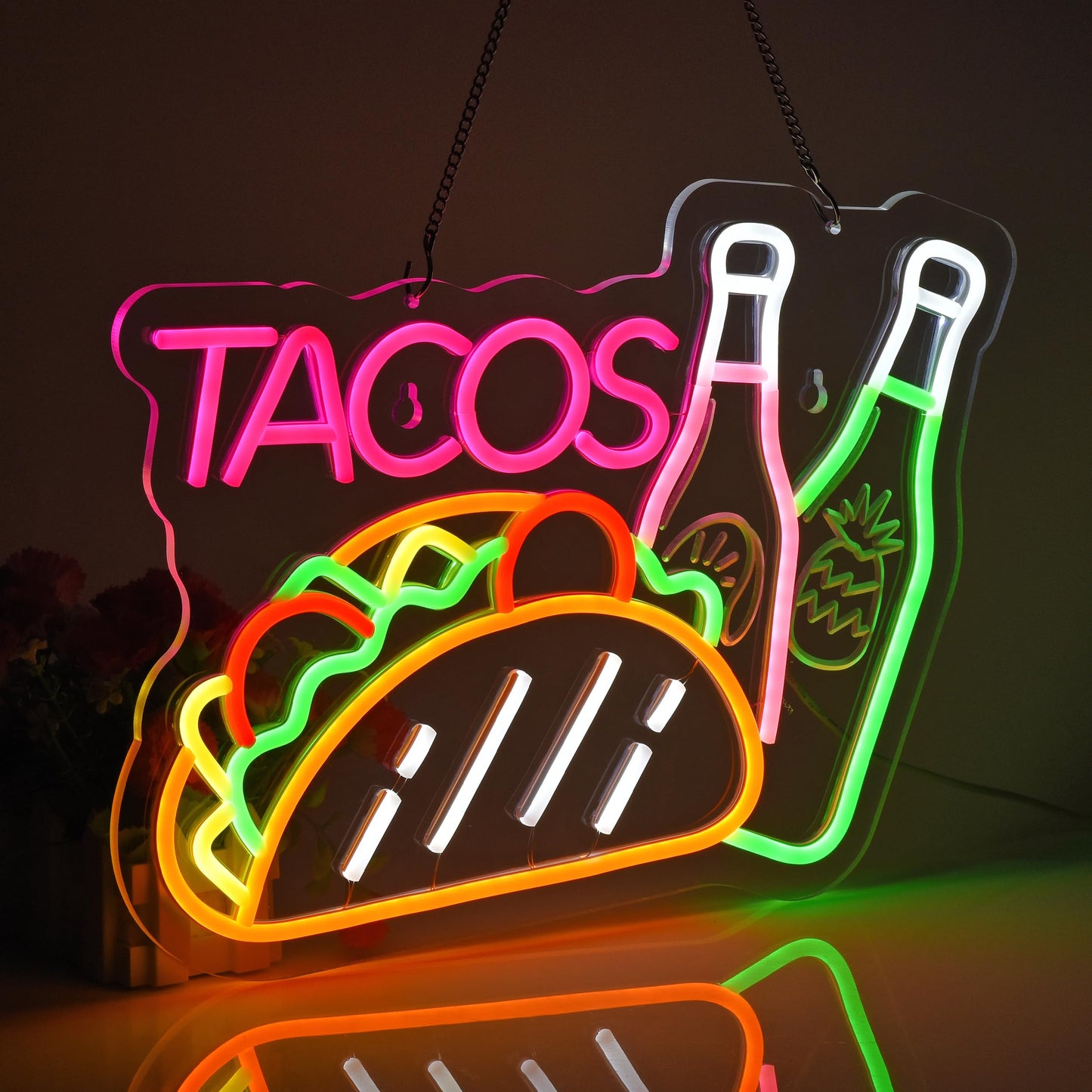 JOMOSPO Tacos Neon Sign, Neon Lights Hanging Wall Art Decoration for Business Mexican Restaurant Fast Food Shop/Truck, Bar, Pub, USB Powered Ultra Bright Dimmable, 16.1 * 12.2 inches