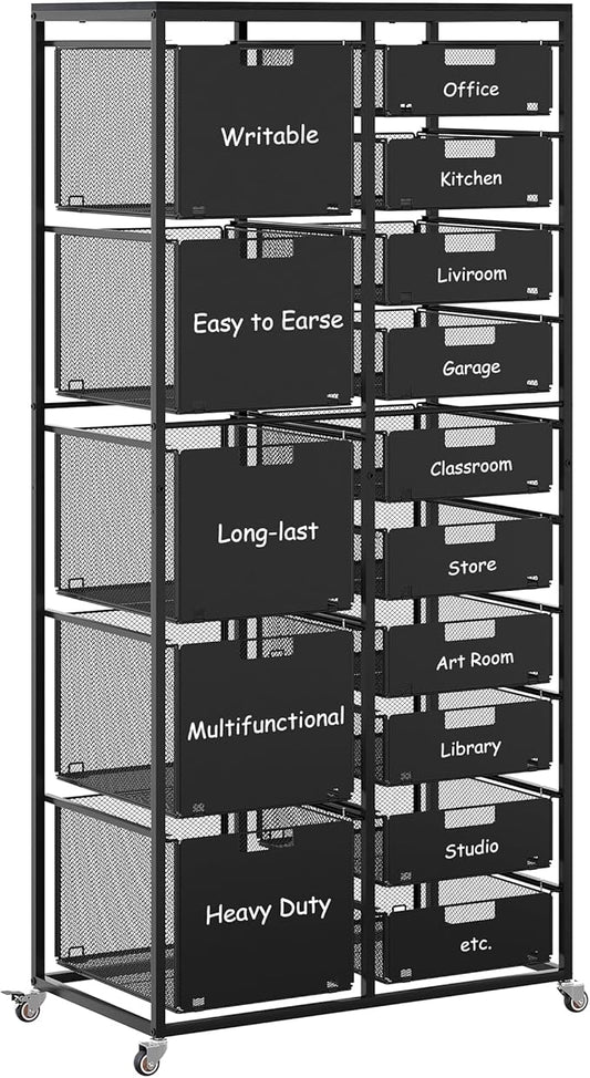 EasyPAG Rolling Storage Cart With 15 Drawers, Metal Craft Organizers And Storage Cart With Wood Tabletop, 30 Lbs Capacity Per Drawer For Home Office Classroom And Dorm, Black