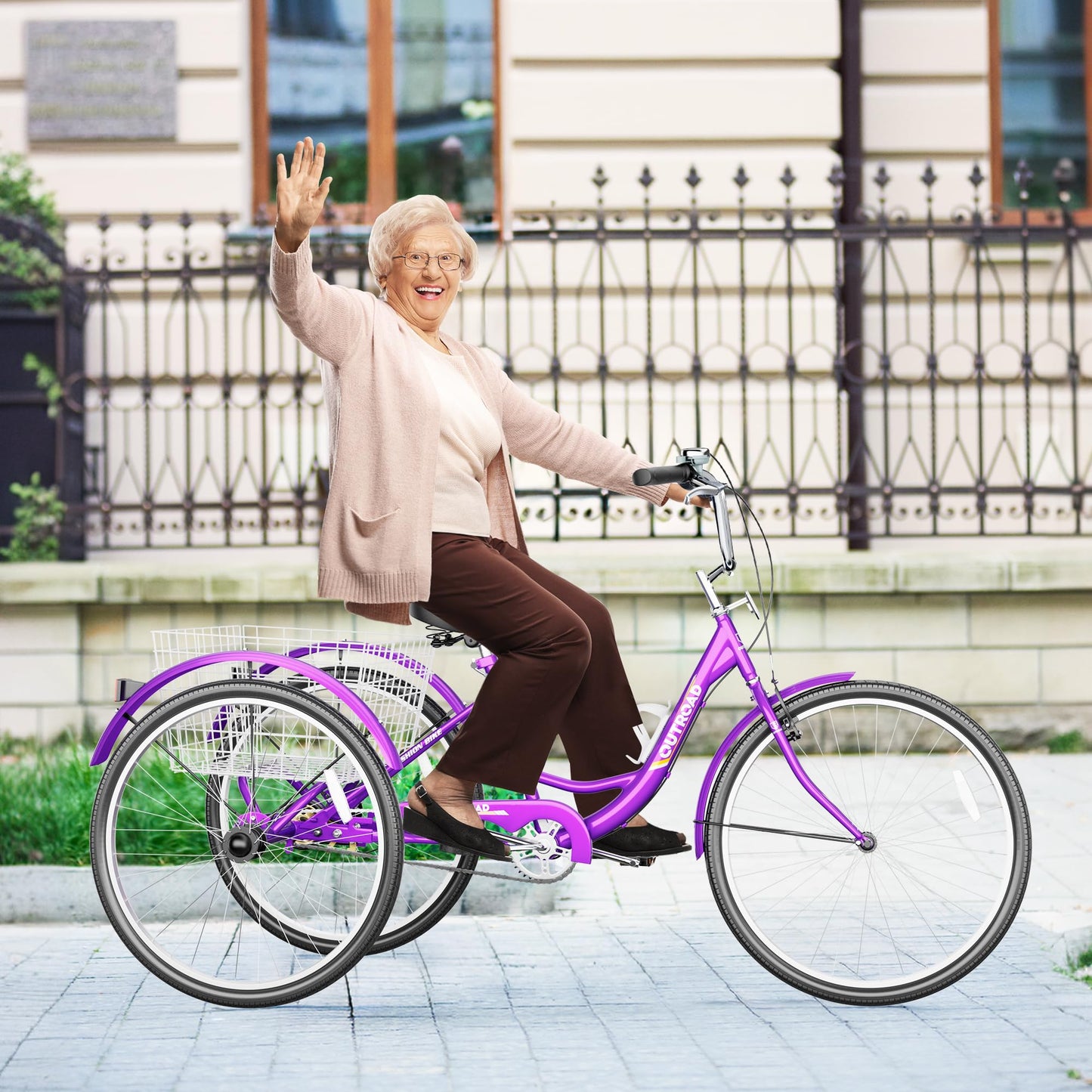 MarKnig Adult Tricycle, 24 Inch 3 Wheel Bikes with Large Basket, Cruiser Bike for Women/Men/Seniors, Adult Trike for Outdoor/Shopping/Recreation/Picnic (Purple)