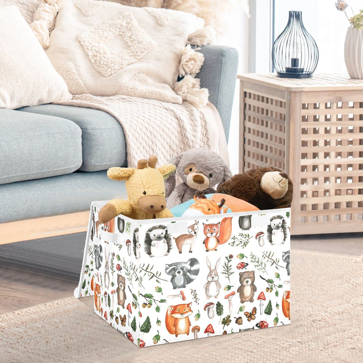 senya Large Storage Bins with Linen Collapsible Foldable Storage Cubes Fabric Closet Organizer Containers box with Flip-Top Lid for Home Bedroom Office 16.7 x 12.6 x 11.8in (Linen-woodland)