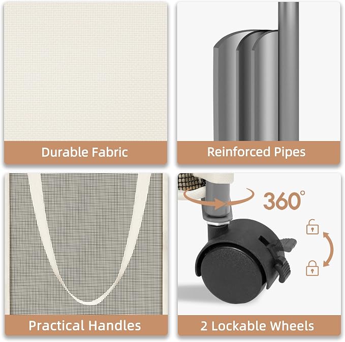 STORAGE MANIAC Laundry Hamper with Wheels, 90L (23.7 Gal) Large Tall Rolling Laundry Basket with Removable and Washable Liner Bag, Aesthetic Dirty Clothes Hamper for College, Dorm, Off-white