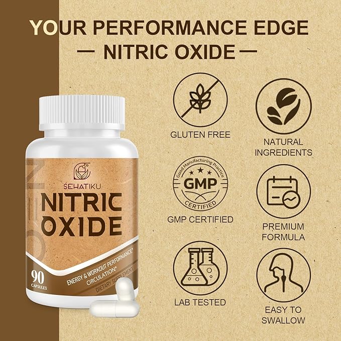 Nitric Oxide Supplement, Nitric Oxide Booster & 6-in-1 Phytonutrient Blend for Heart, Flow, Immune - 90 Capsules (1 Bottle)