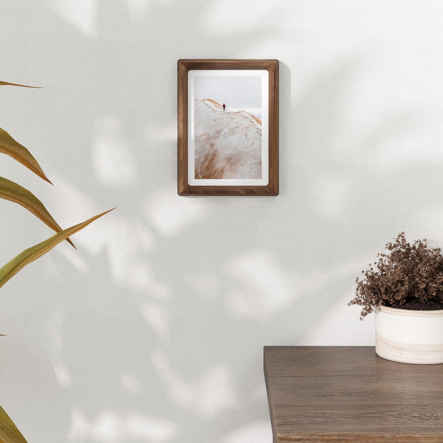 Dreamland 5x7 Picture Frame, USA-Sourced Walnut Wood Photo Frame with HD Tempered Glass, Wooden Frame Matted to 4x6, Handcrafted Rounded Corner for Tabletop or Wall Display