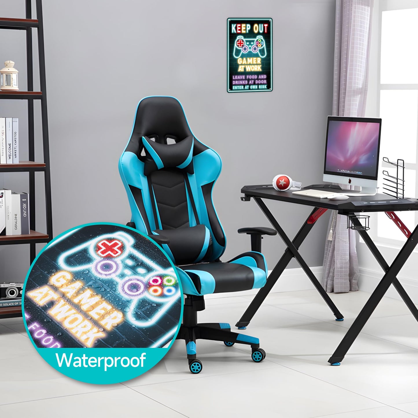 Keep Out Gamer at Work Sign - Cool Waterproof and Rust-proof Plastic Neon Gaming Posters Signs For Bedroom Door Wall Decor - Gift For Teen Boys, Boyfriend 12" * 8"