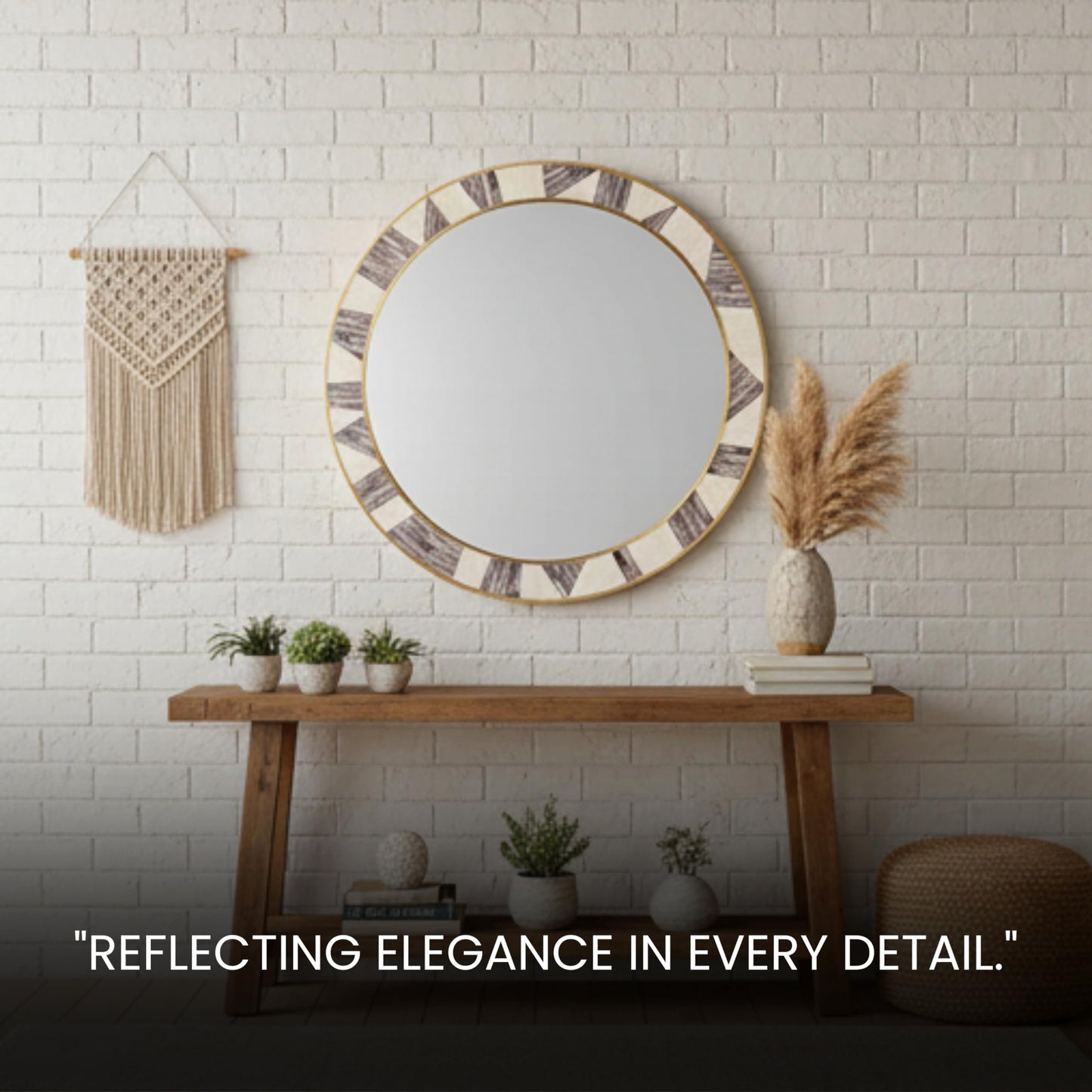 RUDRAKSHA CORPORATION Bone Inlay Mirror Frame Handcrafted Decorative Wooden Frame with Intricate Bone Inlay Pattern for Elegant Home, Living Room, Bedroom and Bathroom Wall Décor