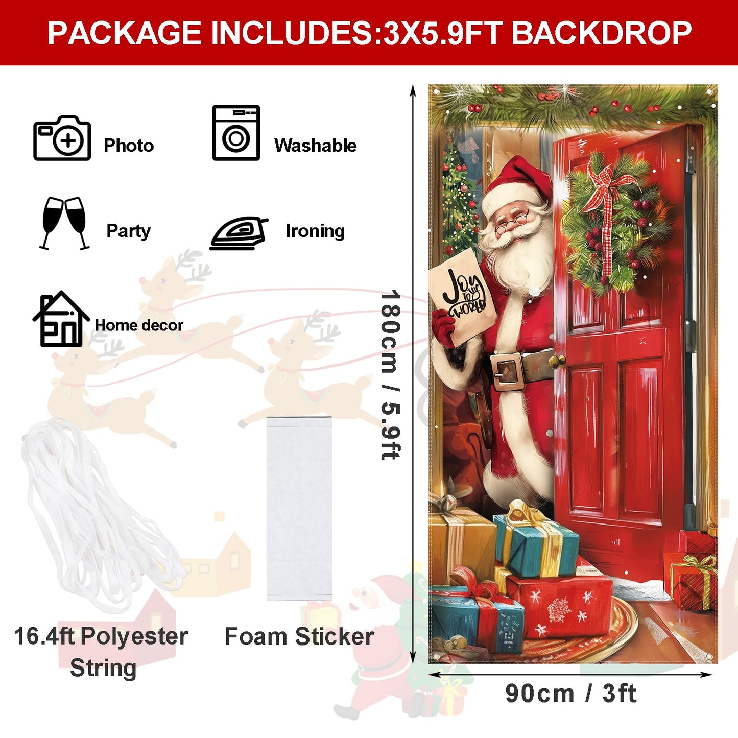 CCINEE Christmas Door Cover Decoration - Xmas Santa Claus Window Door Cover Hanging Banner Background for Front Door Christmas Party Supply