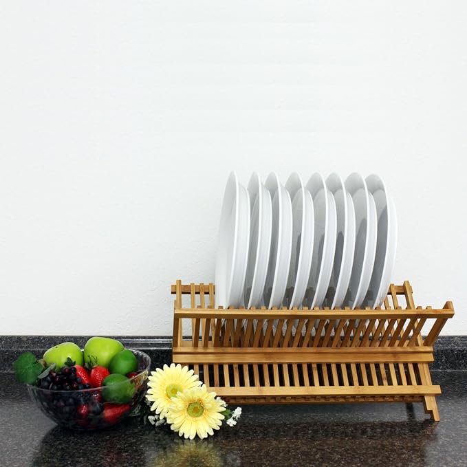 Berghoff Bamboo Plate Rack 20", Light Brown, Durable, Reusable, Drying Rack, Strain Dishes, Lightweight